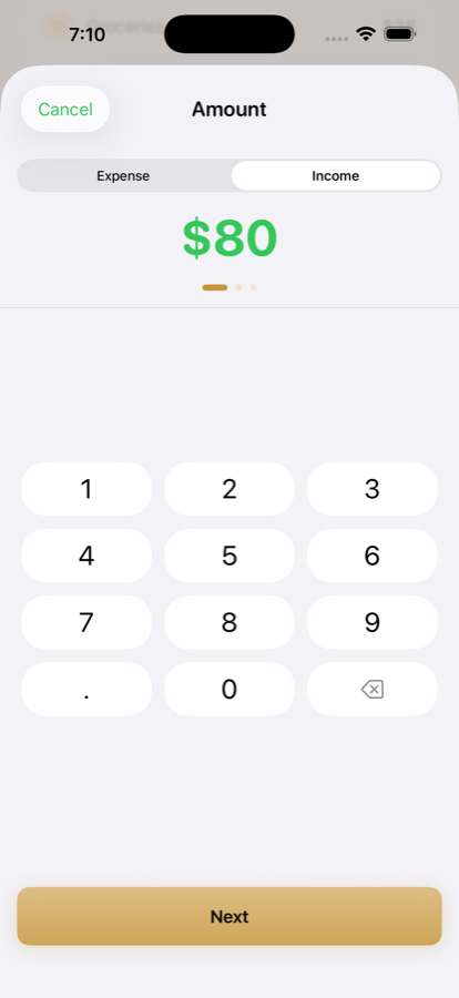 Amount keypad